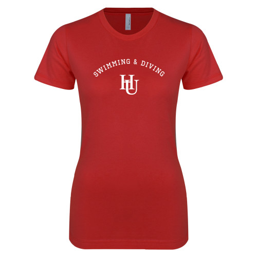  Next Level Womens Red Boyfriend Tee - Swimming & Diving