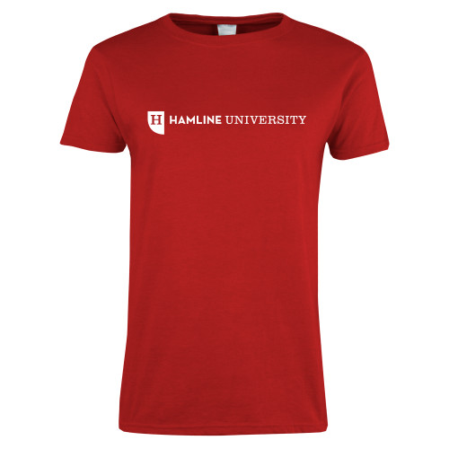  Womens Short Sleeve Red Tee - Hamline Wordmark