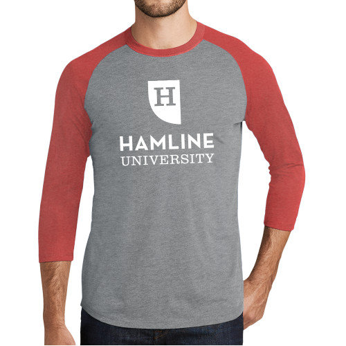  Grey/Red Heather Triblend Baseball Raglan Tee - Primary