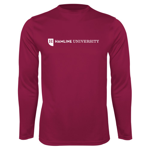  Maroon Performance Long Sleeve Shirt - Hamline Wordmark