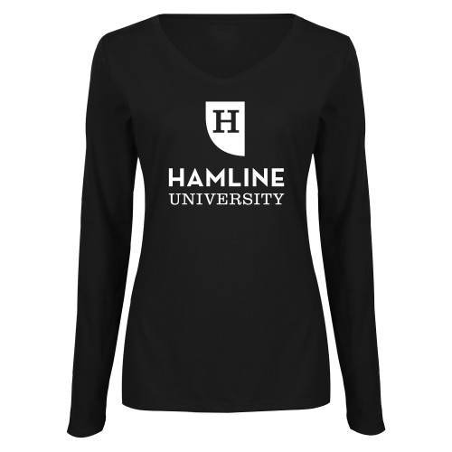  Womens Black Long Sleeve V Neck Tee  - Primary