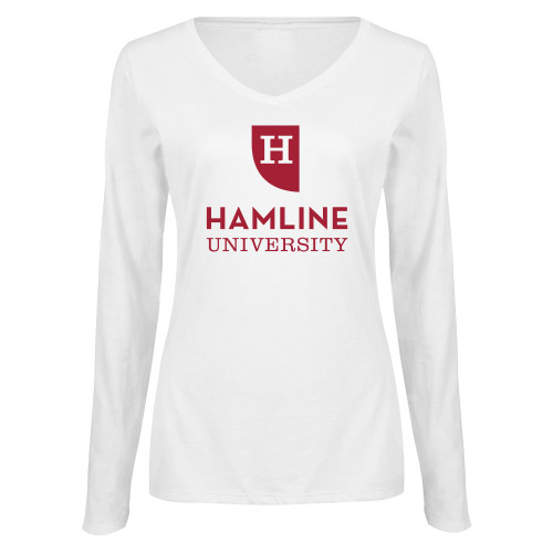  Womens White Long Sleeve V Neck Tee - Primary