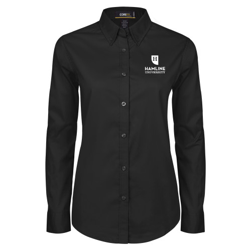 Womens Black Twill Button Down Long Sleeve  - Primary