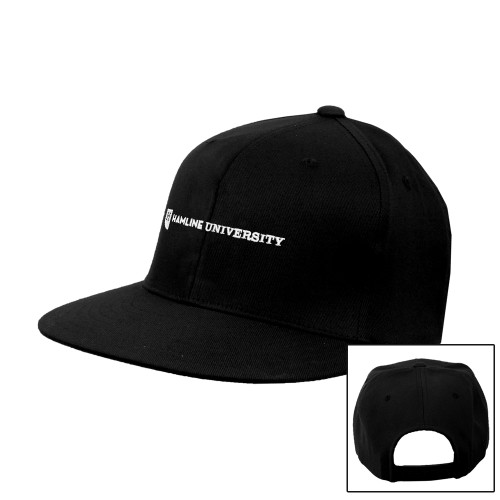  Black Flat Bill Snapback Hat - Hamline Wordmark