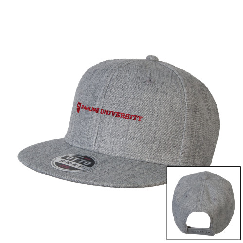  Heather Grey Wool Blend Flat Bill Snapback Hat - Hamline Wordmark