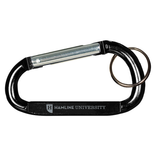  Black Carabiner with Split Ring - Hamline Wordmark  Engraved