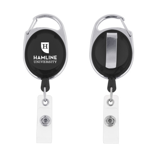  Black Oval Retractable Badge Holder w/Clip - Primary