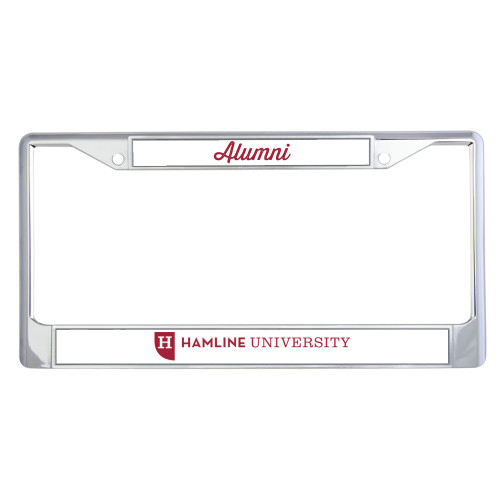  Alumni Metal License Plate Frame in Chrome - Hamline Wordmark