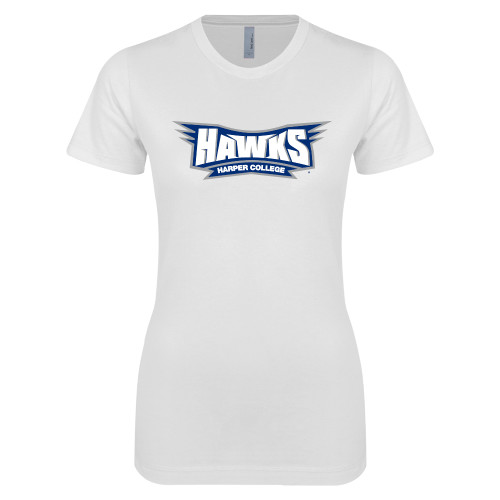  Next Level Womens White Boyfriend Tee - Hawks