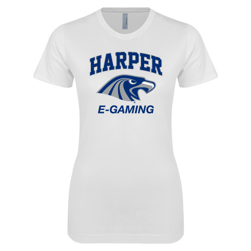  Next Level Womens White Boyfriend Tee - Gaming