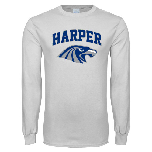  White Long Sleeve T Shirt - Arched Harper Hawk Head
