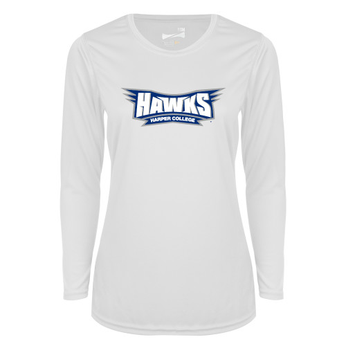  Womens White Performance Long Sleeve V Neck Shirt - Hawks