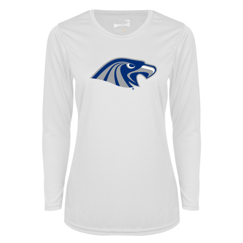  Womens White Performance Long Sleeve V Neck Shirt - Hawk Head
