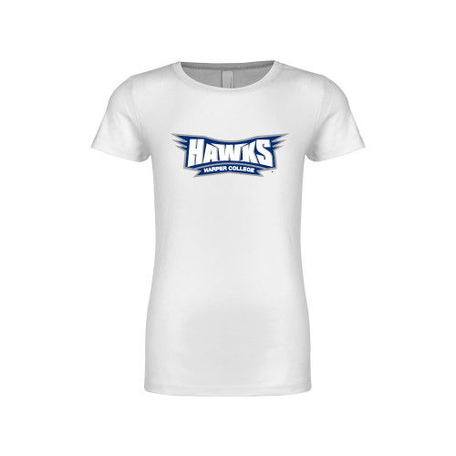  Next Level Girls White Fashion Fit T Shirt - Hawks