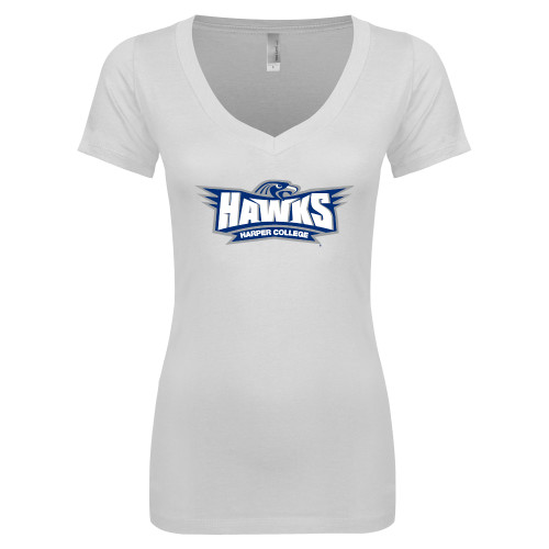  Next Level Womens White Ideal V Tee - Primary Athletics Mark
