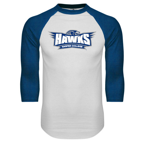  White/Royal Raglan Baseball T Shirt - Primary Athletics Mark