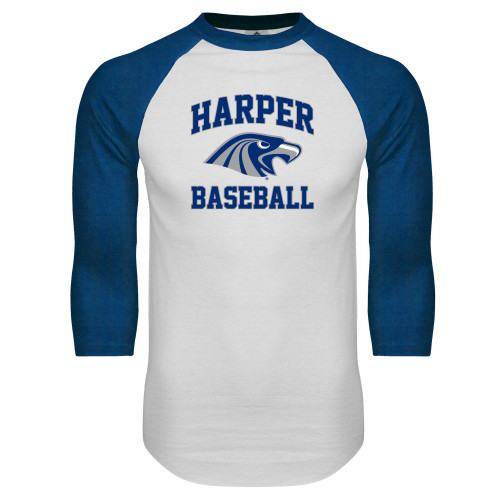  White/Royal Raglan Baseball T Shirt - Baseball
