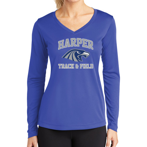  Womens Royal Performance Long Sleeve V Neck Shirt - Track and Field