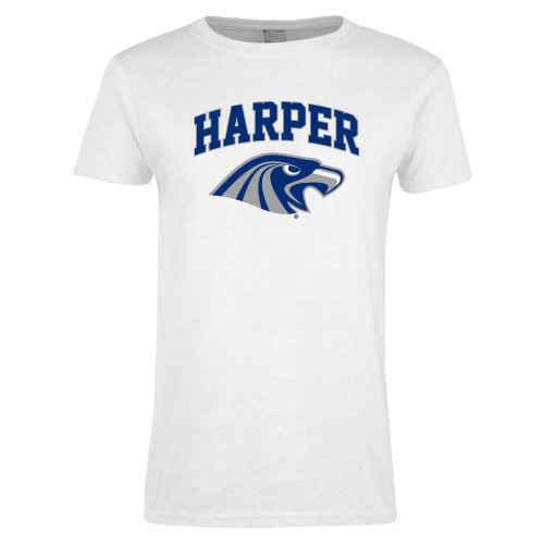  Womens White Short Sleeve Tee - Arched Harper Hawk Head