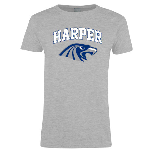  Womens Grey Short Sleeve Tee - Arched Harper Hawk Head