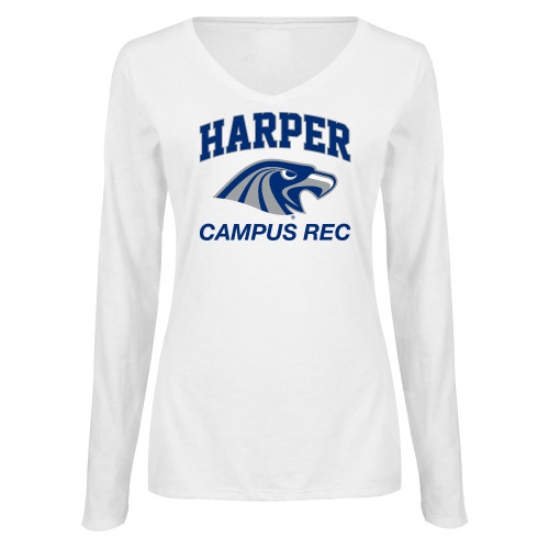  Womens White Long Sleeve V Neck Tee - Campus