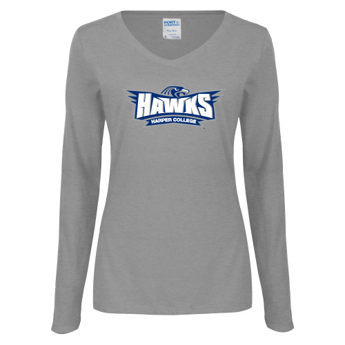Main Image for  Womens Grey Long Sleeve V Neck Tee 