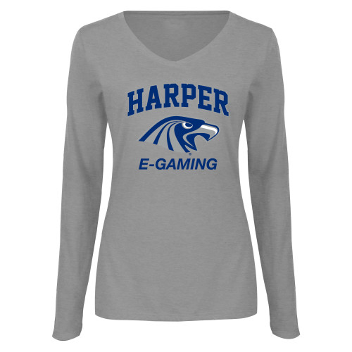 Main Image for  Womens Grey Long Sleeve V Neck Tee 