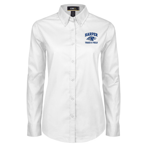  Womens White Twill Button Down Long Sleeve - Track and Field