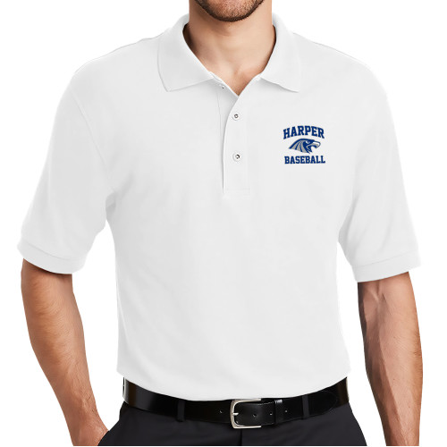  White Silk Touch Polo - Baseball