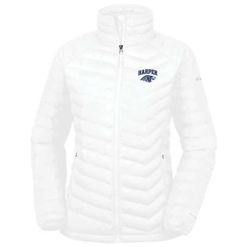  Columbia Womens White Powder Lite Jacket - Arched Harper Hawk Head