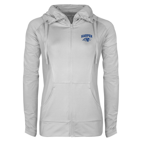  Womens White Sport Wick Stretch Full Zip Jacket - Arched Harper Hawk Head