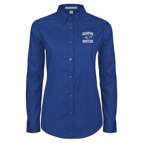  Womens Royal Twill Button Down Long Sleeve  - Soccer