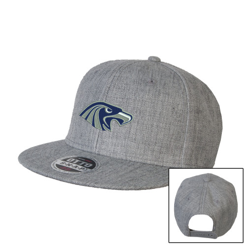  Heather Grey Wool Blend Flat Bill Snapback Hat - Hawk Head