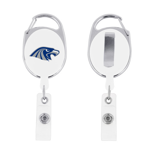  White Oval Retractable Badge Holder w/Clip - Hawk Head