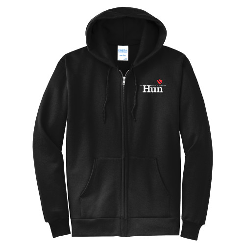  Extended Black Fleece Full Zip Hoodie - Hun Heart Shield Princeton