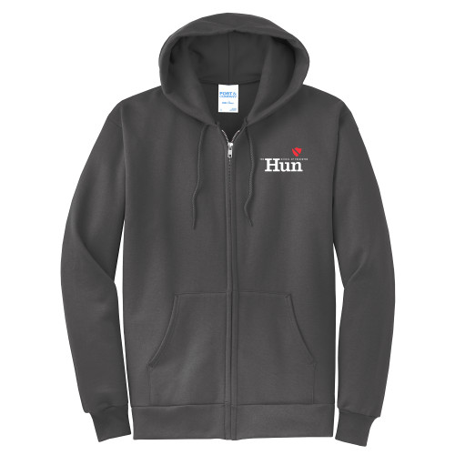  Extended Charcoal Fleece Full Zip Hoodie - Hun Heart Shield Princeton