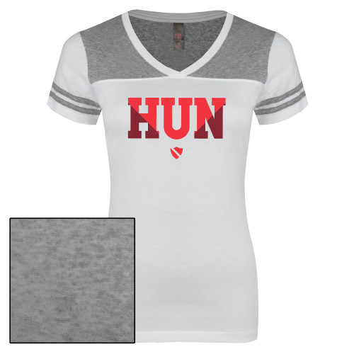 Hun School Womens White/Heather Grey Varsity V Neck Te