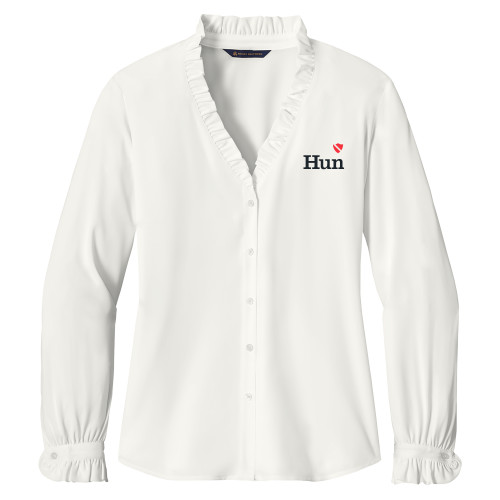  Brooks Brothers Womens Off White Long Sleeve Ruffle Collar Blouse - Hun Heart Shield