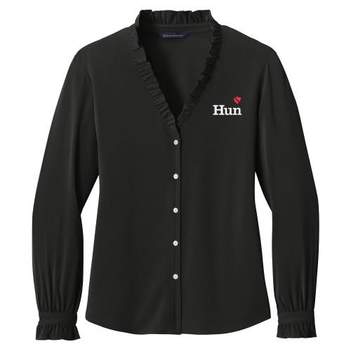  Brooks Brothers Womens Black Long Sleeve Ruffle Collar Blouse - Hun Heart Shield