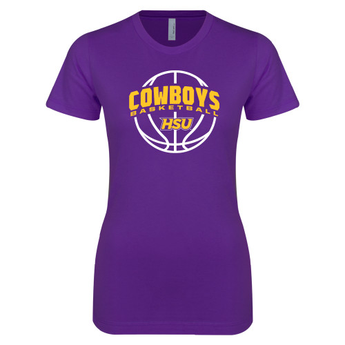  Next Level Womens Purple Boyfriend Tee - HSU Cowboys Basketball w/ Ball