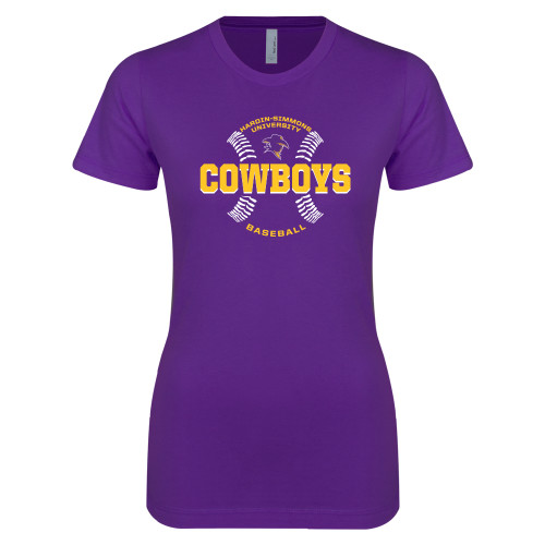  Next Level Womens Purple Boyfriend Tee - HSU Cowboys Baseball w/ Seams