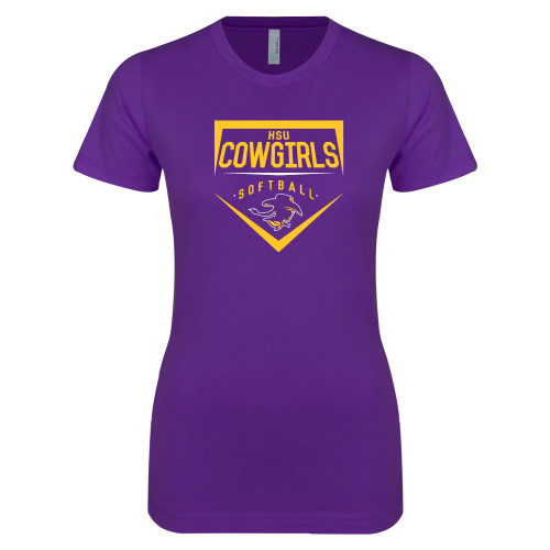 Next Level Womens Purple Boyfriend Tee - HSU Cowgirls Softball Plate