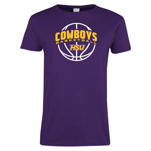  Womens Purple Short Sleeve Tee - HSU Cowboys Basketball w/ Ball