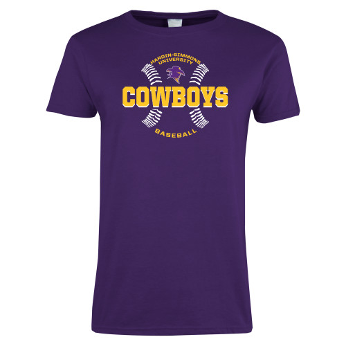  Womens Purple Short Sleeve Tee - HSU Cowboys Baseball w/ Seams