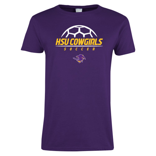 Womens Purple Short Sleeve Tee - HSU Cowgirls Soccer Stacked