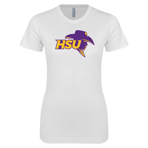  Next Level Womens White Boyfriend Tee - HSU Cowboy