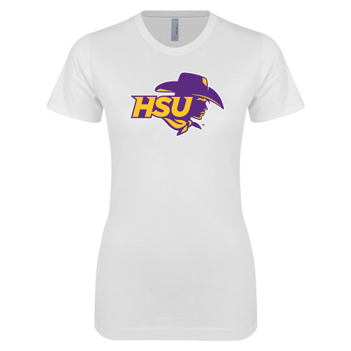  Next Level Womens White Boyfriend Tee - HSU Cowgirl