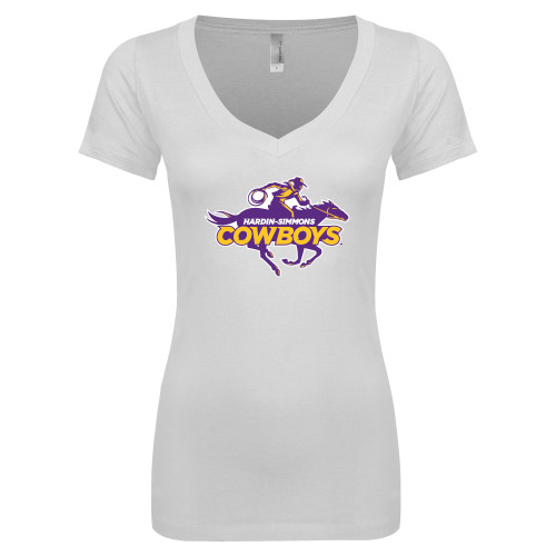  Next Level Womens White Ideal V Tee - Primary Logo