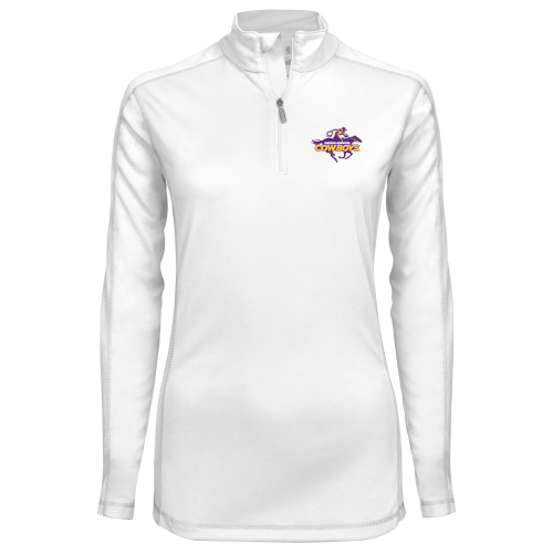  Syntrel Womens White Interlock 1/4 Zip - Primary Logo