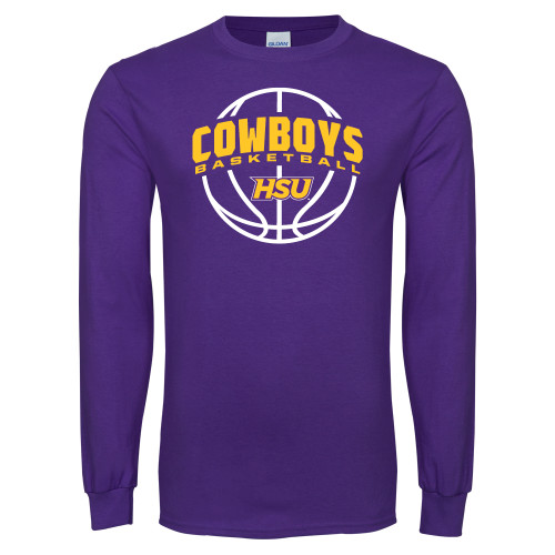  Purple Long Sleeve T Shirt - HSU Cowboys Basketball w/ Ball